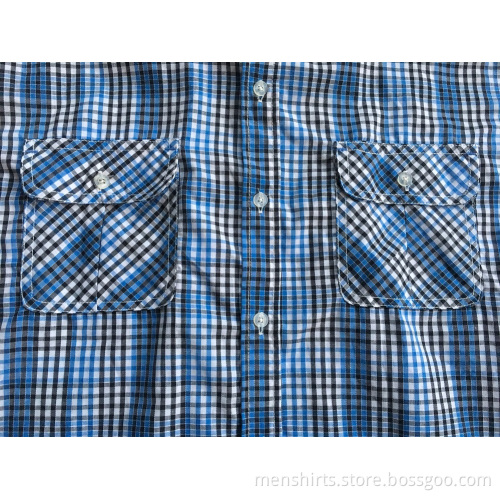 Two Chest Pocket Shirt Bule Color Plaid